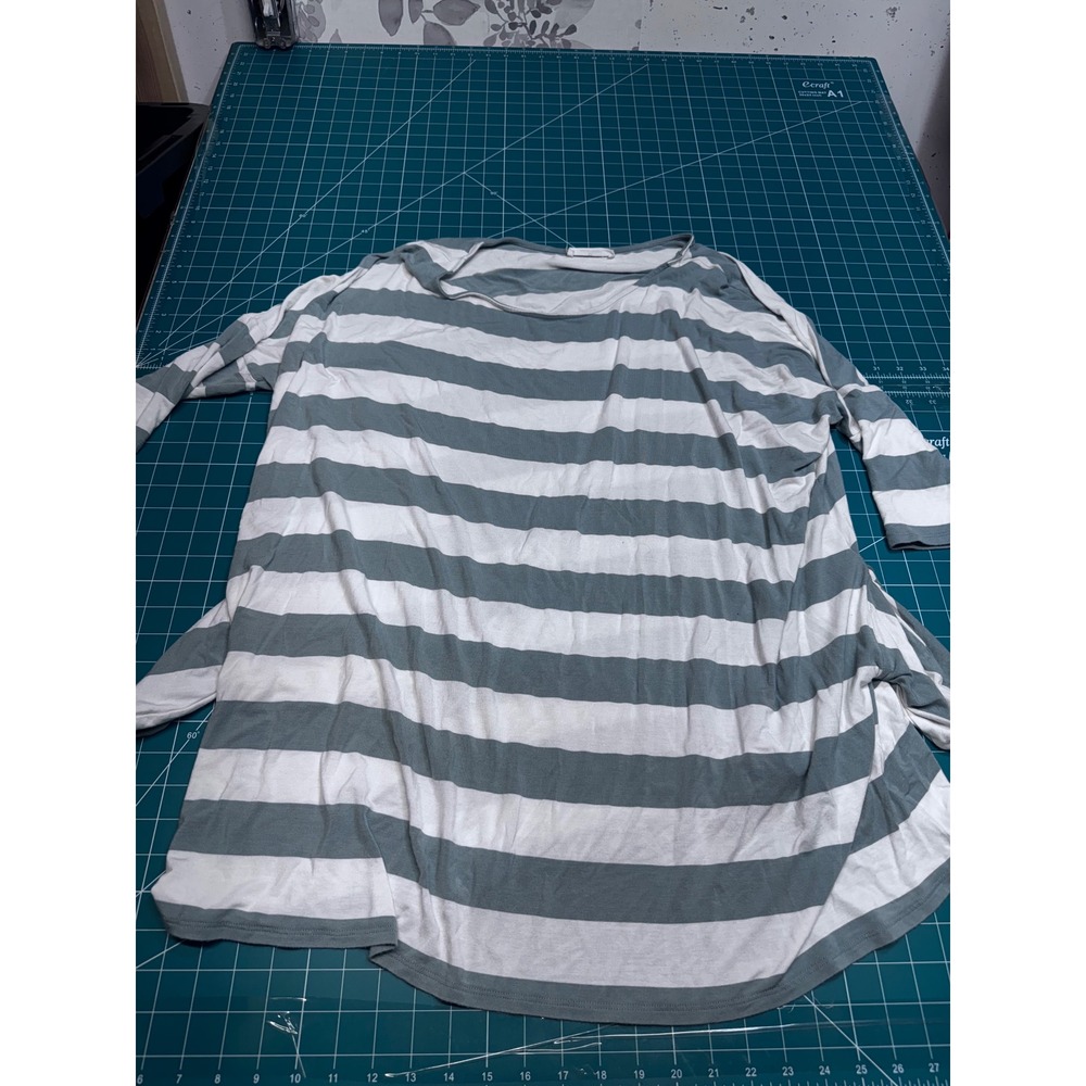 Zenana Women XL Sage Green White Striped Long Sleeve Tunic Top Crew Neck 4A08